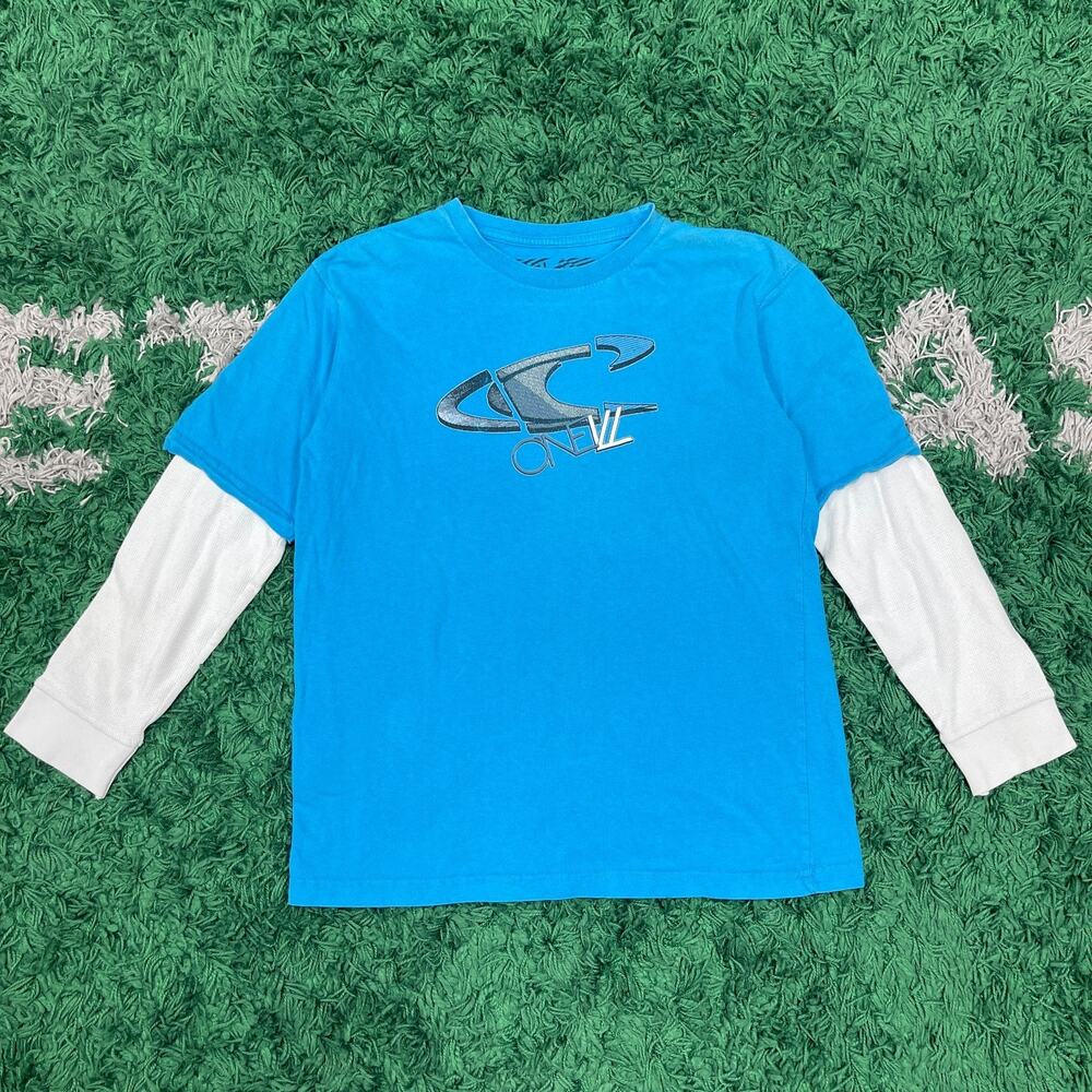 Vintage Y2K O'Neill Surf Wear Blue White Long Sleeve Size Boys Large L B10